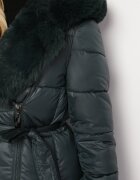 j.style Geacă Matlasată Verde închis sub genunchi cu Blană Decorativă Velveti