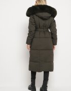 j.style Geacă matlasată verde închisă cu glugă cu blană detașabilă și curea de legat Kikira
