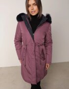 j.style Geacă Mov închis Reversibilă sub genunchi cu glugă cu blană Zephyro