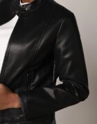 j.style Geacă Neagră Clasică Tip Ramones cu Croi Ajustat și Guler Înalt Leamariel