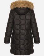 j.style Geacă Neagră cu Glugă cu Blană Decorată cu Matlasare Originală Oleda