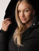 j.style Geacă Neagră cu Matlasare Geometrică cu Glugă și Blană Bellinae