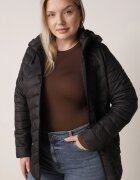j.style Geacă Neagră Matlasată de Tranziție cu Glugă cu Croială Cambrată Lissanoria