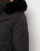 j.style Geacă Neagră Reversibilă sub Genunchi cu Glugă cu Blană Zephyro