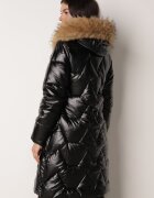 j.style Geacă Negru-Maro de Iarnă Matlasată Lungă cu Glugă și Blană Detașabilă Lilareen