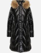 j.style Geacă Negru-Maro de Iarnă Matlasată Lungă cu Glugă și Blană Detașabilă Lilareen