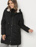 j.style Geacă Parka Clasică Neagră cu Căptușeală de Blană Olenevia