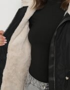 j.style Geacă Parka Clasică Neagră cu Căptușeală de Blană Olenevia