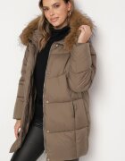 j.style Geacă Verde închis Matlasată cu glugă cu blană detașabilă și curea legată Issaronia