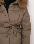 j.style Geacă Verde închis Matlasată cu glugă cu blană detașabilă și curea legată Issaronia