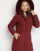 j.style Jachetă Bordeaux de iarnă matlasată și cu glugă cu blană Gisatte