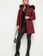j.style Jachetă Bordeaux de iarnă matlasată și cu glugă cu blană Gisatte