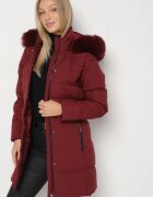 j.style Jachetă Bordeaux de iarnă matlasată și cu glugă cu blană Gisatte