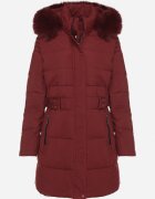 j.style Jachetă Bordeaux de iarnă matlasată și cu glugă cu blană Gisatte
