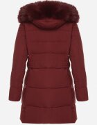 j.style Jachetă Bordeaux de iarnă matlasată și cu glugă cu blană Gisatte