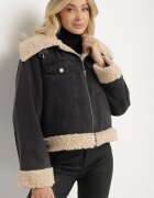 j.style Jachetă de blugi Gri închis cu bumbac și blană stil miel Sallona