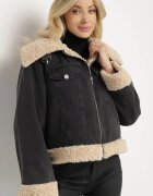 j.style Jachetă de blugi Gri închis cu bumbac și blană stil miel Sallona