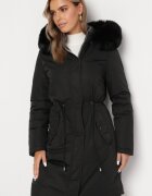 j.style Jachetă Gri-Negru Reversibilă sub genunchi cu glugă cu blană Zephyro
