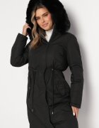 j.style Jachetă Gri-Negru Reversibilă sub genunchi cu glugă cu blană Zephyro