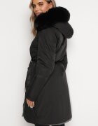 j.style Jachetă Gri-Negru Reversibilă sub genunchi cu glugă cu blană Zephyro