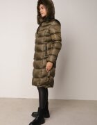 j.style Jachetă lungă matlasată verde cu Glugă Detașabilă cu Blană și Fentă cu Capse Dennithra