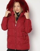 j.style Jachetă Matlasată Bordo cu Glugă cu Blană în Stil Clasic Mindrie