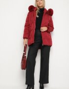 j.style Jachetă Matlasată Bordo cu Glugă cu Blană în Stil Clasic Mindrie