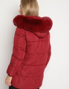 j.style Jachetă Matlasată Bordo cu Glugă cu Blană în Stil Clasic Mindrie
