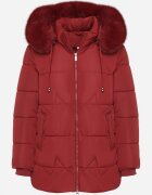 j.style Jachetă Matlasată Bordo cu Glugă cu Blană în Stil Clasic Mindrie