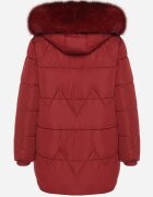 j.style Jachetă Matlasată Bordo cu Glugă cu Blană în Stil Clasic Mindrie