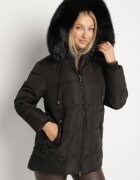 j.style Jachetă Neagră Matlasată cu Glugă cu Blană în Stil Clasic Mindrie