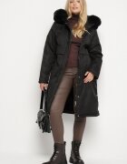 j.style Jachetă Parka Clasică Neagră cu Glugă cu Blană Essoria