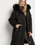 j.style Jachetă Parka Clasică Neagră cu Glugă cu Blană Essoria