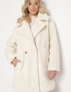 j.style Palton lung bej deschis stil Teddy cu două rânduri Malwirae
