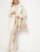 j.style Palton lung bej deschis stil Teddy cu două rânduri Malwirae