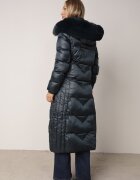 j.style Palton Maxi Matlasat Verde închis cu încrețituri decorative și blană Estenous