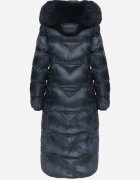 j.style Palton Maxi Matlasat Verde închis cu încrețituri decorative și blană Estenous