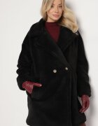 j.style Palton Negru Lung Blană Dublu Rând Stil Teddy Malwirae