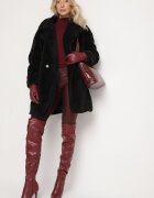 j.style Palton Negru Lung Blană Dublu Rând Stil Teddy Malwirae