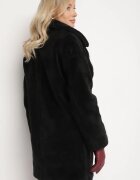 j.style Palton Negru Lung Blană Dublu Rând Stil Teddy Malwirae