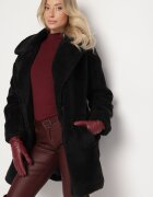 j.style Palton Negru Lung Blană Dublu Rând Stil Teddy Malwirae
