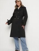 j.style Trenci Negru la două rânduri Decorat cu curea și epoleți Malwissa