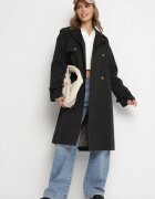 j.style Trenci Negru la două rânduri Decorat cu curea și epoleți Malwissa