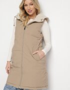 j.style Vestă Bej închis Matlasată Reversibilă cu Blană tip miel și Glugă Lertiala