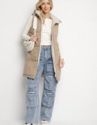 j.style Vestă Bej închis Matlasată Reversibilă cu Blană tip miel și Glugă Lertiala