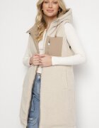 j.style Vestă Bej închis Matlasată Reversibilă cu Blană tip miel și Glugă Lertiala