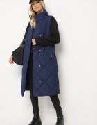 j.style Vestă bleumarin matlasată lungă cu guler înalt și buzunare Avatheia