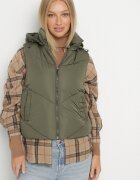 j.style Vestă Clasică Verde închisă cu Cusături Matlasate și Glugă Ollera