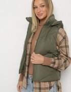 j.style Vestă Clasică Verde închisă cu Cusături Matlasate și Glugă Ollera