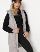 j.style Vestă Gri Matlasată cu Glugă Detașabilă și Margini Elastice Lorianvia